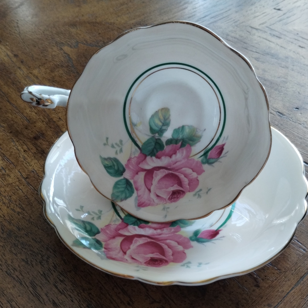 Vintage Paragon Double Warrant Pink Cabbage Rose Teacup And Saucer